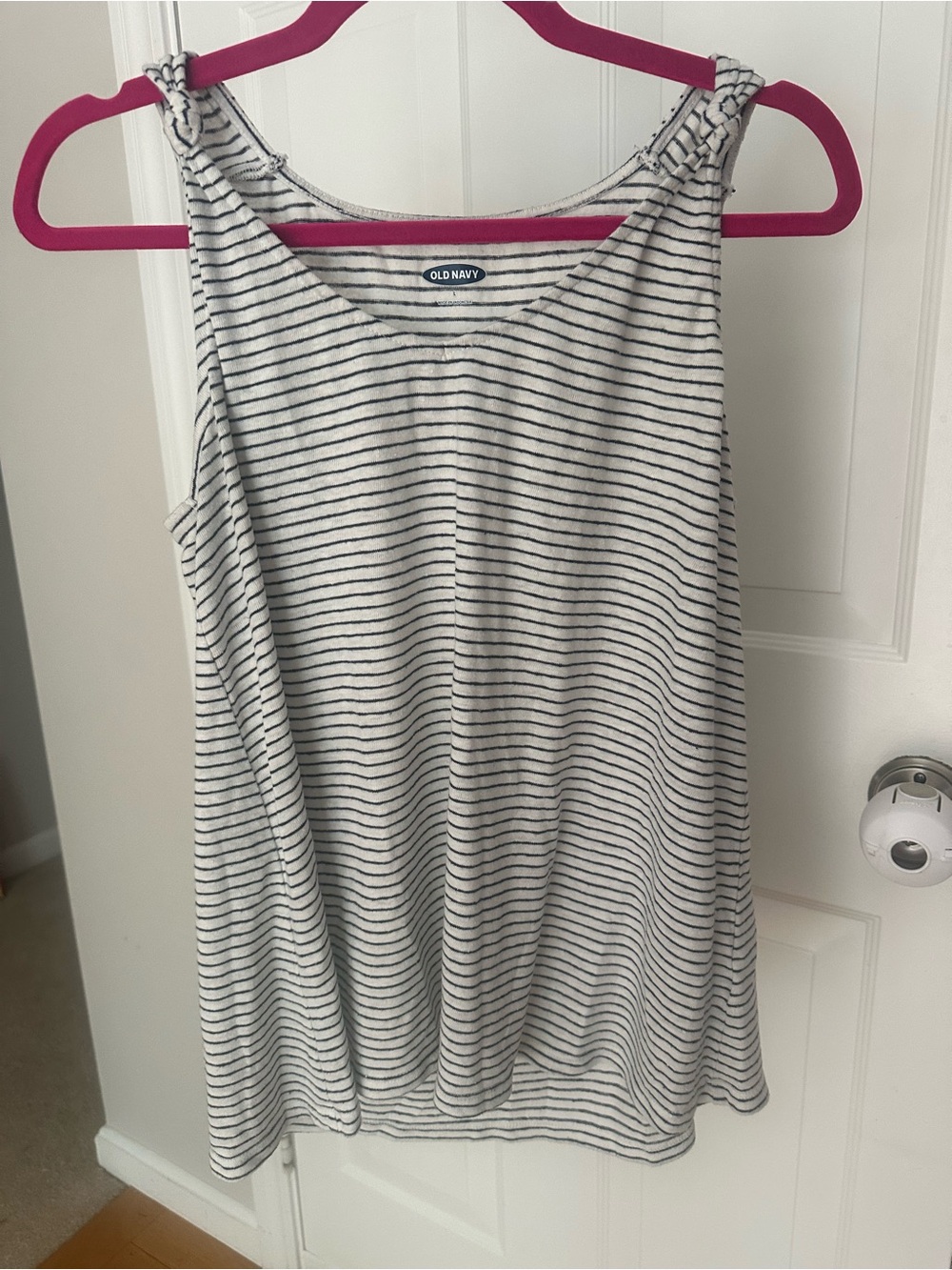 Old Navy White Tank Top with Black Stripes and Knot Shoulders